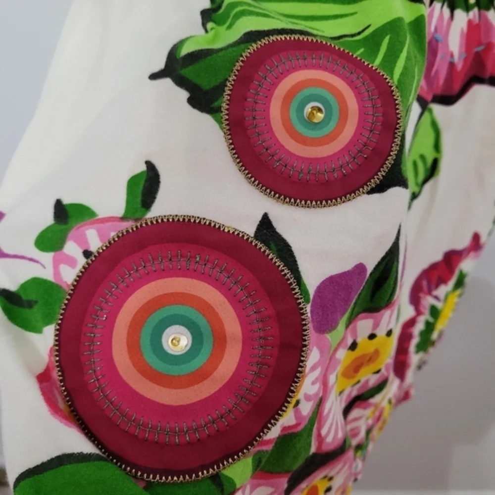 Desigual Womens Floral Asymmetric Tunic Tank Beaded Embroidered Mixed Media XS/S